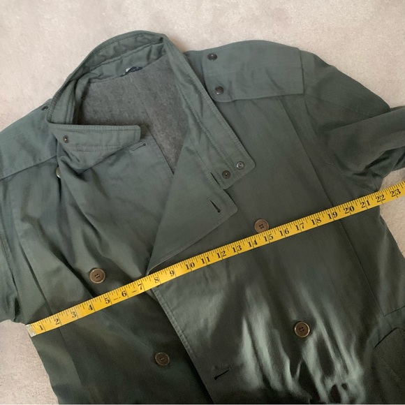 Vintage Italian Olive Green Cotton Herringbone Trench Coat Wool Lined - Picture 7 of 12